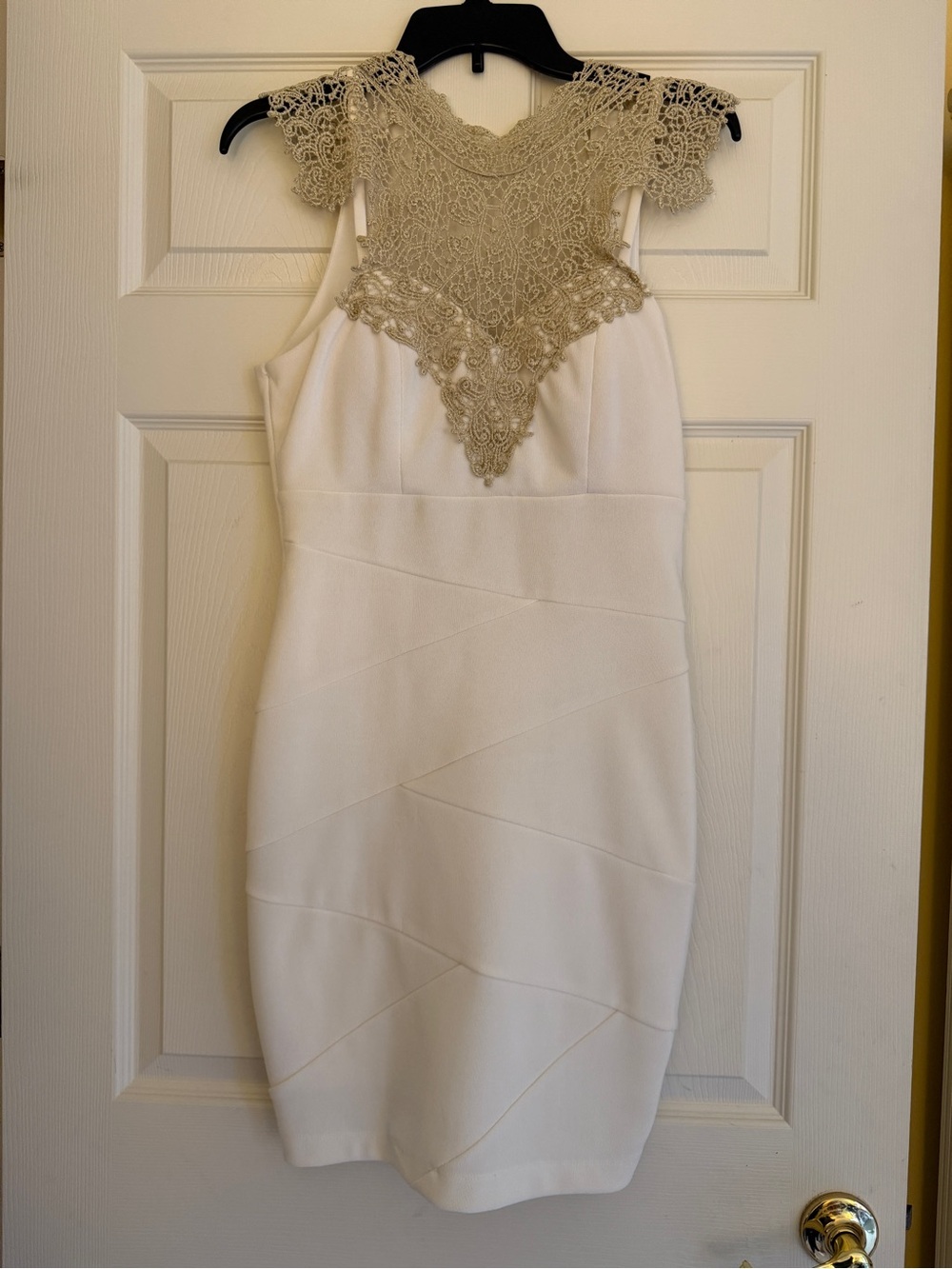 Emerald Sundae White Mini Dress with Gold Lace Yoke